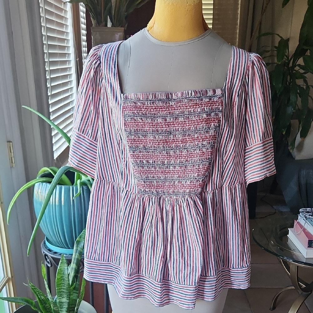 Old Navy Red and Blue Striped NWT Blouse, Size 2X